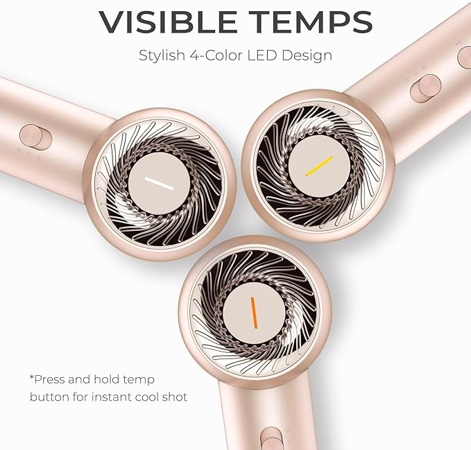 TYMO Ionic Hair Dryer for Women, High Speed Travel Blow Dryer for 5X Faster Drying & 0 Damage, Professional Portable Quiet Hairdryer with 400M Negative Ions, 4 Temps& 2 Speeds, 110,000 RPM, Gold Blush