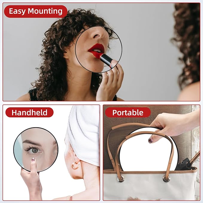20X Magnifying Mirror & Tweezers Kit, 6 Inch Round Compact Travel Mirror with 3 Suction Cups