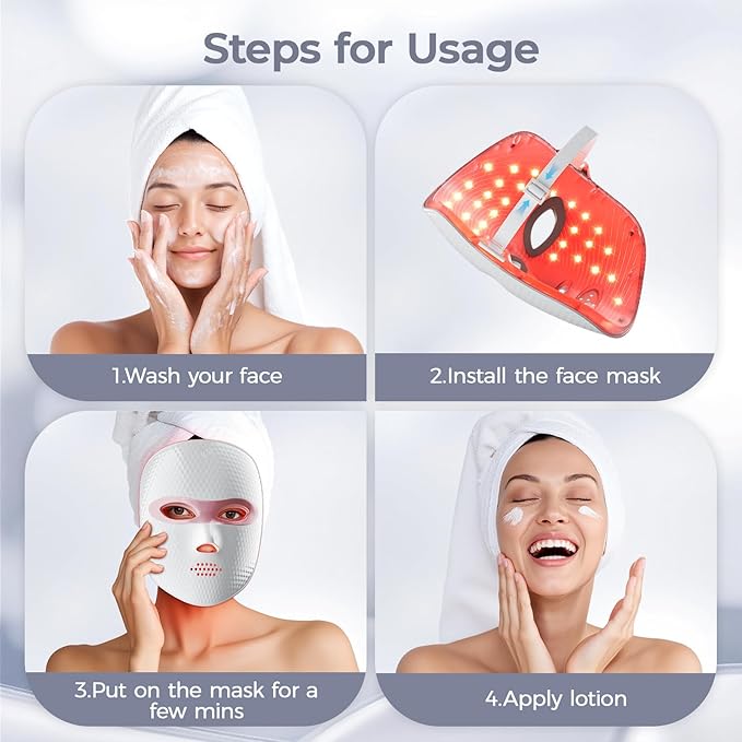 Red Light Therapy for Face LED Face Mask Light Therapy Cordless USB Rechargeable,Red Mask for Home Working Travel Yoga Sleep