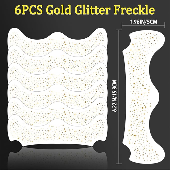 6PCS Glod Glitter Freckles Tattoo, Gold Freckles Temporary Face Tattoos, Gold Star Freckle, Body Face Glitter for Women Girls, Waterproof Long-Lasting Party, Festival, Concert Makeup Accessories