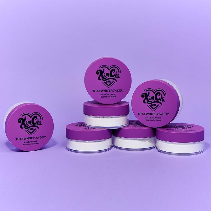Kimchi Chic Beauty That WhitePowder Set and Bake Mattifying Setting Powder for Makeup, Extra Fluffy Loose Face Powder Poof, Soft Natural Face Makeup Helps Minimize the Appearance of Fine Lines, White
