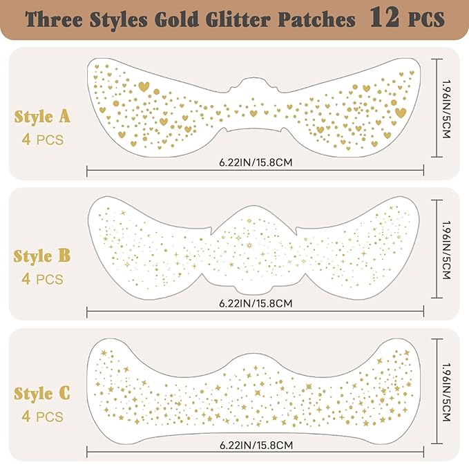 Glitter Freckles Face Tattoo - 12PCS Gold Sparkle Freckles Temporary Face Tattoos for Women, Glow Up Makeup Patches