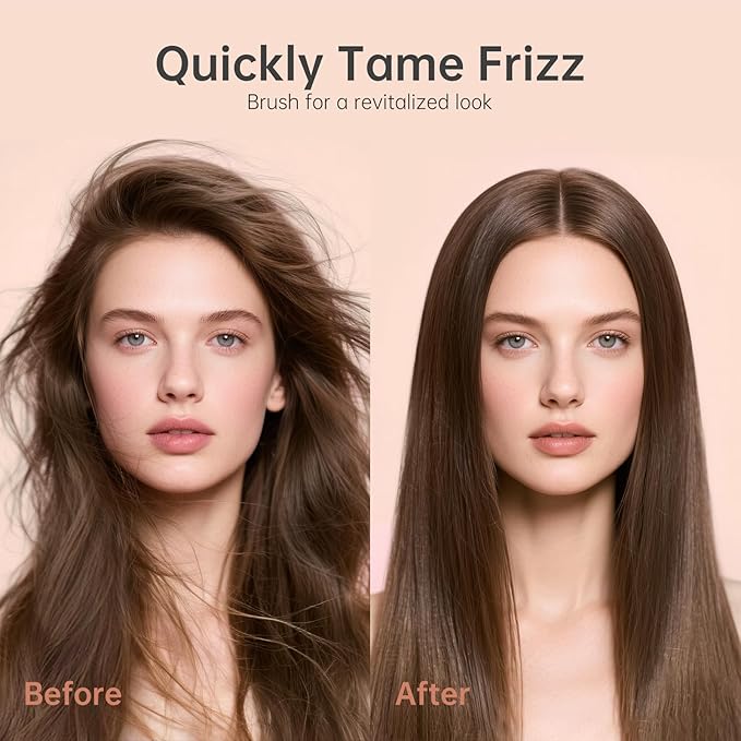 Hair Straightener Brush, Portable Cordless Mini Straightening Brush for Travel, 300M Negative Ions for Frizz-Free Shine, Fast Heating,Hot Comb Hair Straightener with 9 Temps for Women