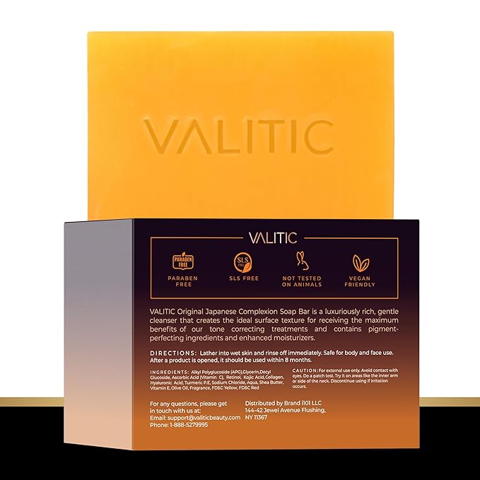 VALITIC Kojic Acid Vitamin C and Retinol Soap Bars with Turmeric for Dark Spot - Original Japanese Complex Infused with Collagen, Hyaluronic Acid, Vitamin E (2 Pack) - With Scrub Bag
