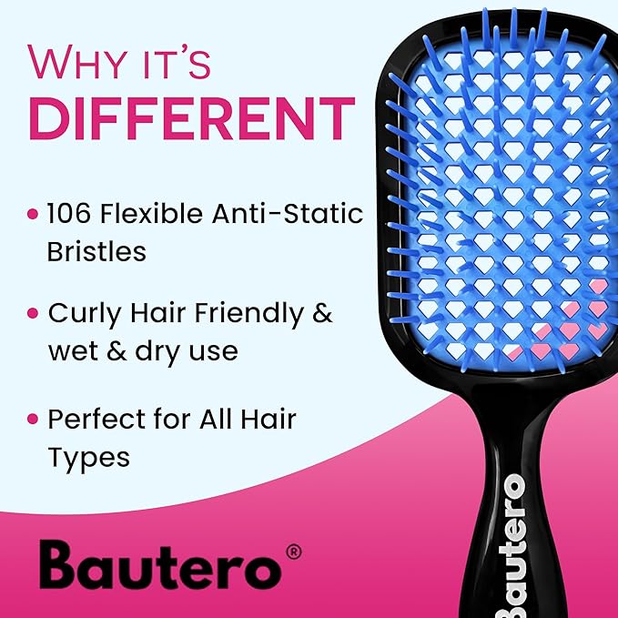 Bautero Brush Detangler Brush for Wet & Dry Hair, Pain-Free Brushing on All Hair Types, Knot Removal, Vented Hair Brush, Mizuiro Ocean