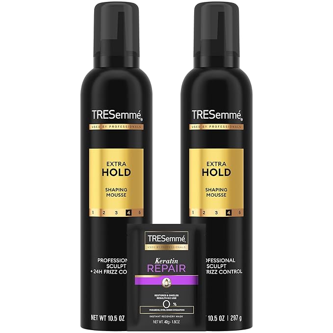 TRESemmé Shaping Mousse, Extra Hold 2-Pack – Moisturizing Hair Mousse for Sculpting, 24H Frizz Control + Keratin Mask