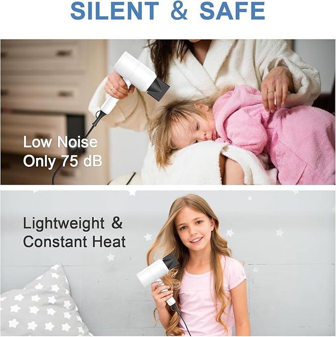 slopehill Professional Ionic Hair Dryer, Powerful 1800W Fast Drying Low Noise Blow Dryer with 2 Concentrator Nozzle 1 Diffuser Attachments for Home Salon Travel (White)