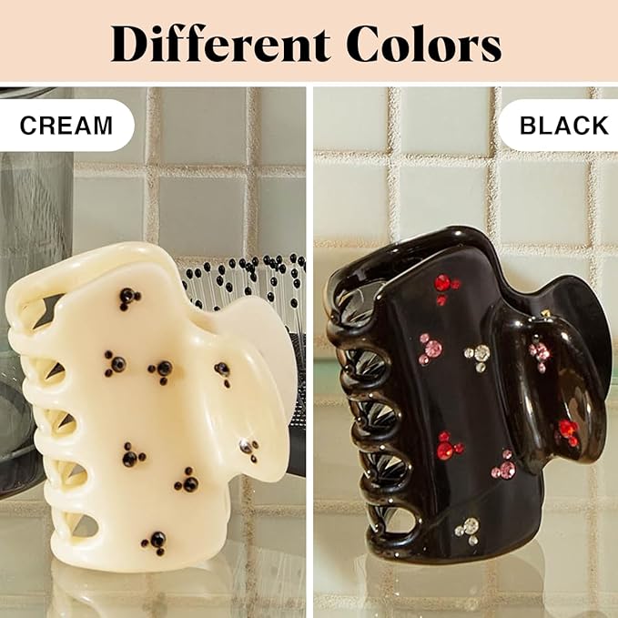 Kitsch & Mickey/Minnie Hair Claw with Rhinestones, Cute and Elegant Claw Clips for Girls, Great for All Hair Types, Recycled Plastic | Ideal Gifts for Women - 1pc (Black)