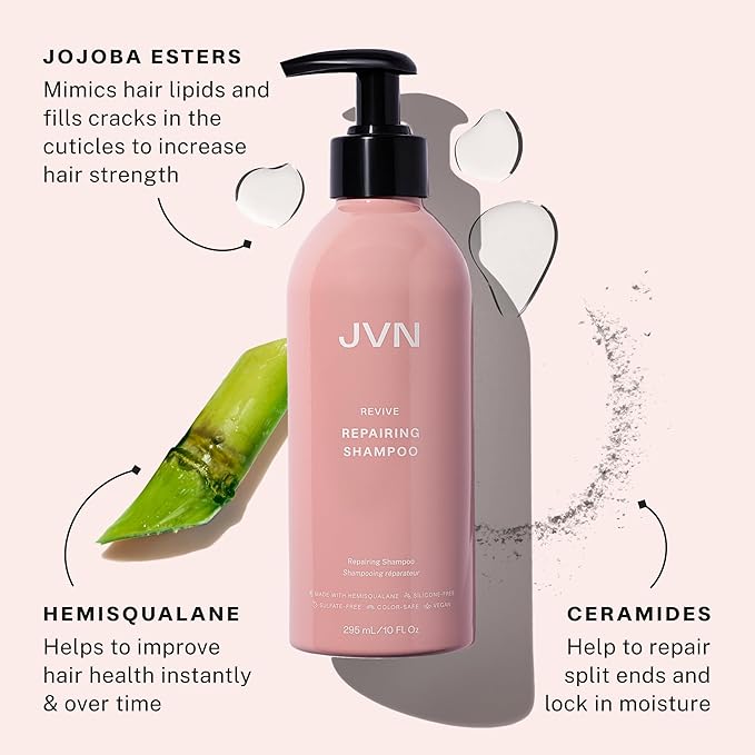 JVN Revive Repairing Shampoo, 10 Fl Oz, Strengthen & Repair Damaged, Color Treated, or Fragile Hair, Hair Care for Women and Men, Non-Toxic, Silicone and Sulfate Free Shampoo