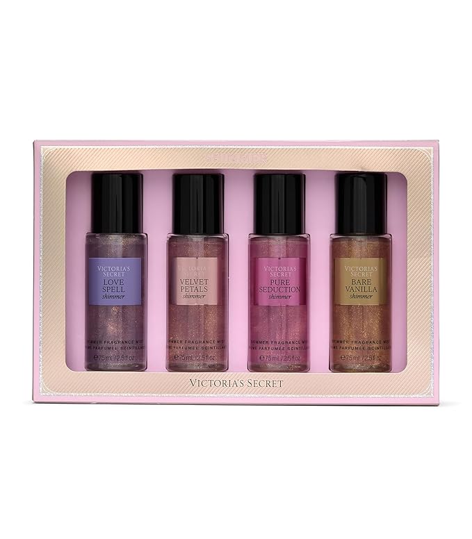 Victoria's Secret Fragrance Mist Collection 4 Piece Shimmer Mini Gift Set, Assorted Scents