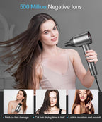 Cosy Companions Hair Dryer - Negative Ionic Blow Dryer with 150000 RPM High Speed Brushless Motor for Fast Drying, Low Noise, HD Display Hair Dryer with Diffuser and Nozzle, 5 Temps & 2 Speeds