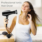 Hair Dryer, 3500 Watt Professional Salon Ionic Blow Dryer with AC Motor, 3 Heat Settings, 2 Speeds, Cool Shot Button, Tourmaline Ceramic, Concentrator & Diffuser Attachments, Black,110V