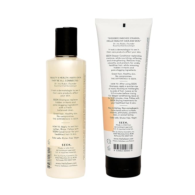 SEEN Shampoo & Deeper Conditioner Bundle - Scented, Non-Comedogenic & Hair Care - Dermatologist-Developed, Safe for Sensitive & Acne-Prone Skin