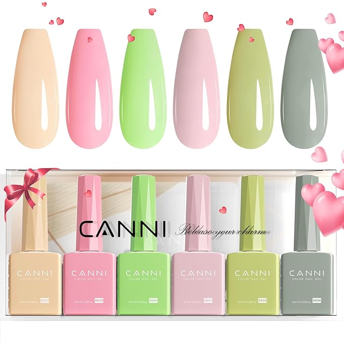 CANNI 6Pcs 9ml Pastel Gel Nail Polish Set- Pink Green Gel Polish Kit Candy Colors DIY at Home Salon Christmas New Year's Gifts for Girls