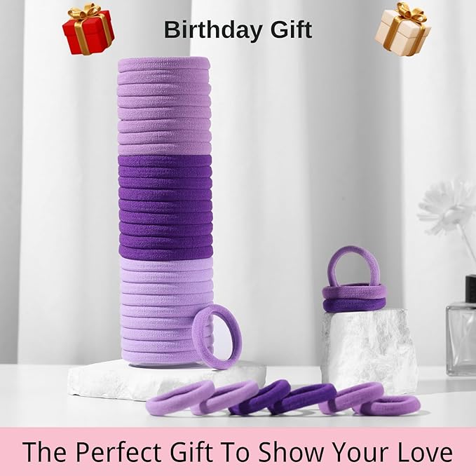 LuSeren 120 Pcs Purple Hair Ties for Women, No Damage Soft Seamless Nylon Hair Elastics for Thick Hair, Ponytail Holders, 3 Gradient Purple Hair Accessories