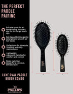 Phillips Brush Luxe Series Oval Paddle Hairbrush Combo Pack – Full Sized 9.25 inch Detangler + 7 inch Purse Size Travel Detangler, Sleek Black Color with Gold Accents