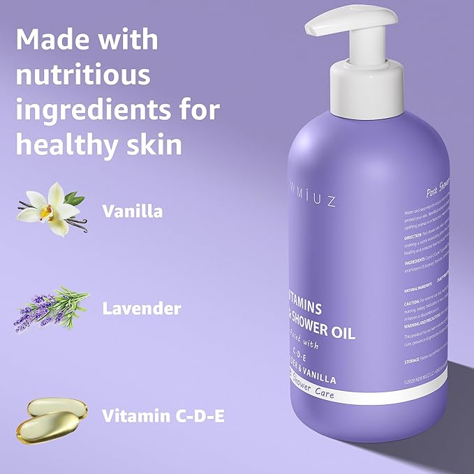 New Miuz Lavender Vitamin InShower Body Conditioner Soft Skin Natural Post Shower Care Moisturizer for Body Legs Nourishing Bath Oil Lavender Vanilla Self Care Spa Gift