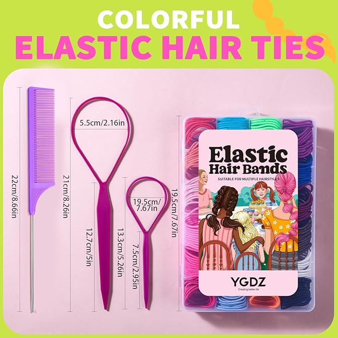 YGDZ Toddler Hair Accessories: 312 Elastic Hair Ties in 24 Colors, Small 3cm No Crease Ponytail Holders for Girls