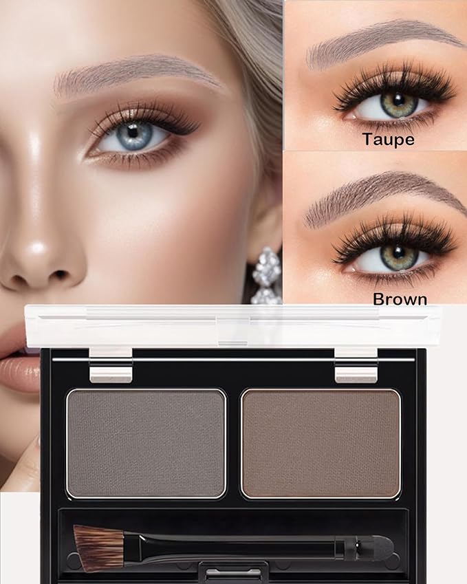 Eyebrow Powder Makeup Kit,2 Colors Waterproof Eye Brow Powder Makeup Palette Long-Lasting for Women,Taupe Brown Brow Fill&Sculpt Natural Eyebrow Contour for Sparse Brow with Brow Brush &Razor-02