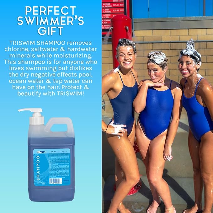 TRISWIM Swim Shampoo Chlorine Removal Jug 64oz with Pump | Removes Chlorine, Bromine, & Mineral Build-up | Moisturizes with Aloe Vera & Vitamins | Perfect for Swimmers and Active Individuals