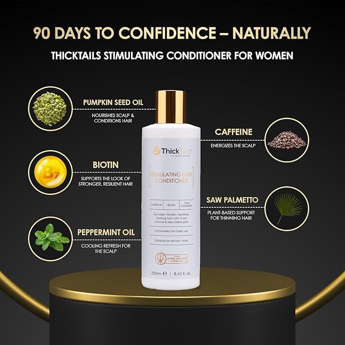 ThickTails Hair Growth Conditioner for Women with Biotin, Caffeine & Saw Palmetto, Sulfate Free Thickening Conditioner for Thinning Hair, Fuller Looking Volume & Stronger Feeling Strands, 8.45 fl oz