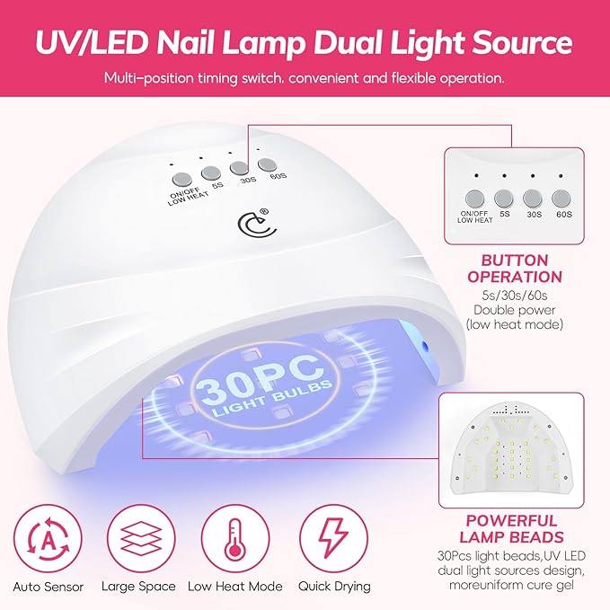 COSCELIA 73pc Gel Nail Polish Kit with U V light, 60 Bottles Gel Nail Polish and Soak off Top Base Coat Fall Colors Enchantment Collection Glitter Nail Rhinestones Gel Manicure Starter Kit DIY Gifts