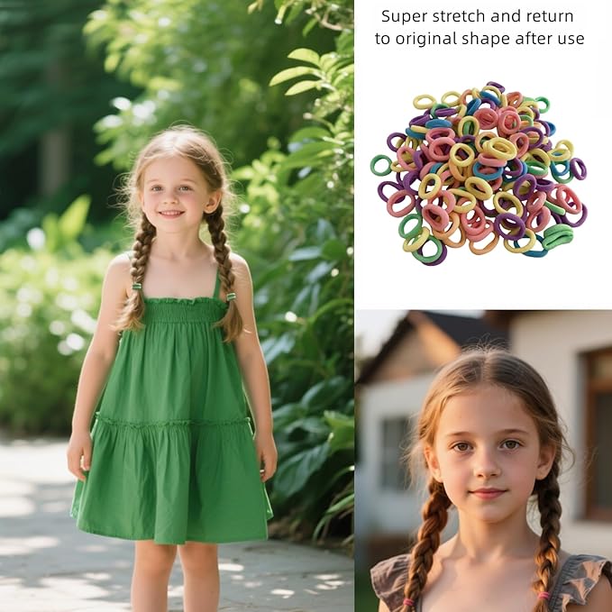 Mini Small Hair Ties All Hair Types Seamless Hair Ponies Elastics Ponytail Holders Hair Scrunchies Hair Accessories Baby Girls Kid Children 200 pcs