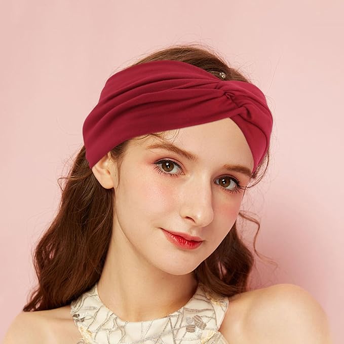 12 Pcs Stretchy Sport Headbands for Women,Absorbed Sport Headband Soft Twist Knotted Headbands for Yoga, Workout Daily Life