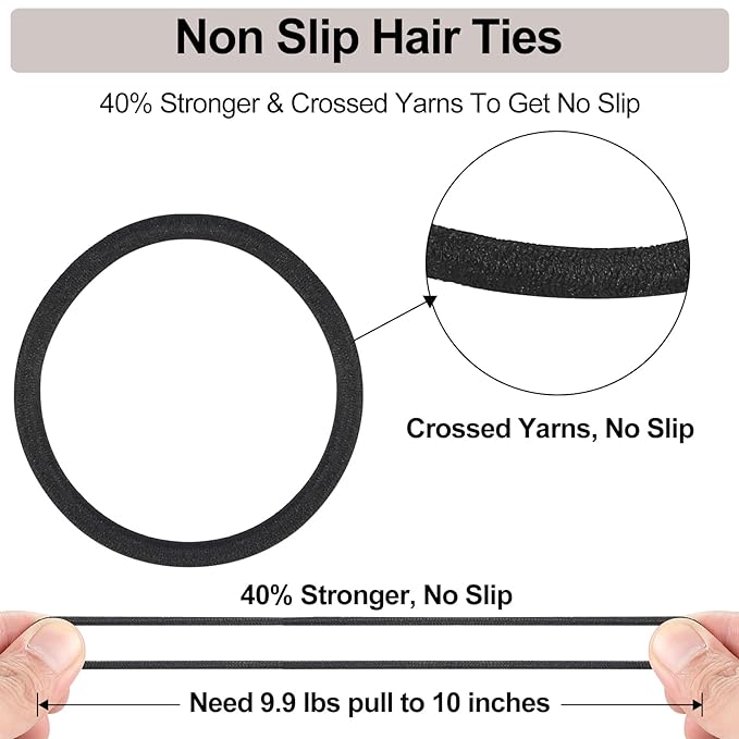 Black Hair Ties No damage 280 Bulk Pack, 4MM Ouchless Elastic Hair Bands for Women's Hair Elastic Ponytail Holders for Ponytails, Thick, Medium, Thin, Fine & Short Hair