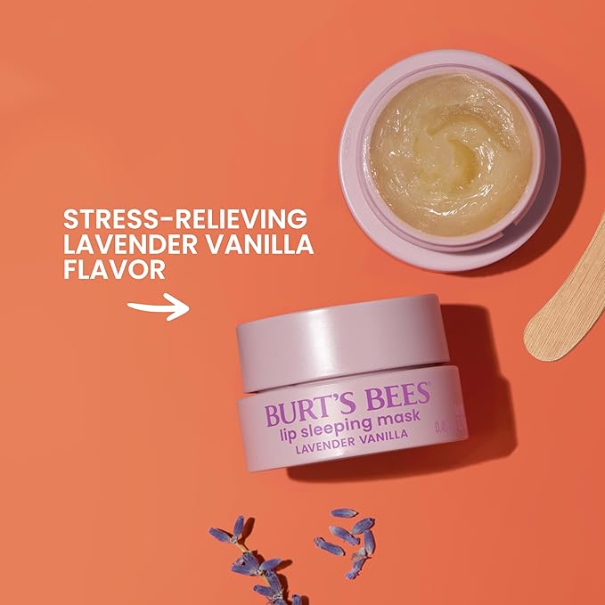 Burt’s Bees Stocking Stuffers, Lavender Vanilla Lip Sleeping Mask, With Hyaluronic Acid and Squalane Moisturizer To Instantly Hydrate Lips, Overnight Lip Mask, Lip Treatment Christmas Gifts, 0.45 oz.