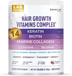 Granions Hair Supplements for Hair Growth Powder - Strength, Thickness, Density, Loss Support for Women and Men - Collagen Peptides, Biotin 10,000, Keratin, Aminos, B Vitamins, Zinc, Selenium - 10.5oz