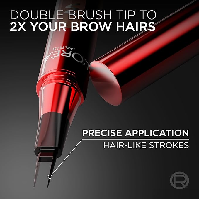 L'Oreal Paris Faux Brow, Hair-Like, Filling Eyebrow Pen with Double-Brush Tip, Fast & Precise Eyebrow Makeup, Auburn, 0.04 Fl Oz