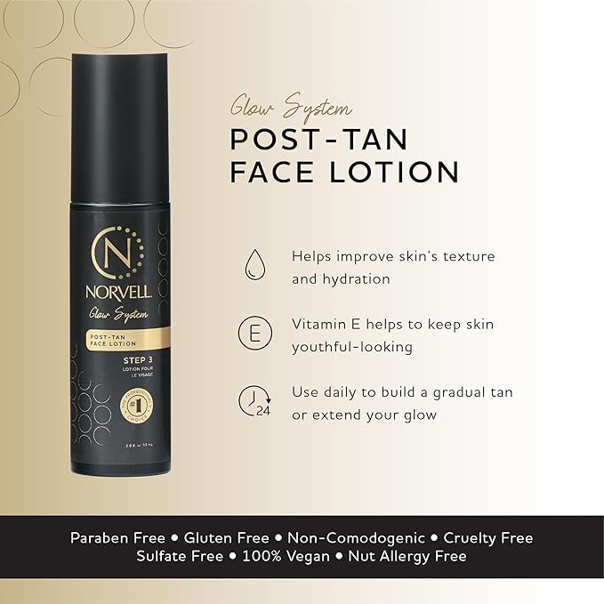 Norvell Glow System Post-Tan Face Lotion, 2 fl oz – Extend Your Glow Post-Spray Tanning or Build a Gradual Tan with After Tanning Lotion for Face