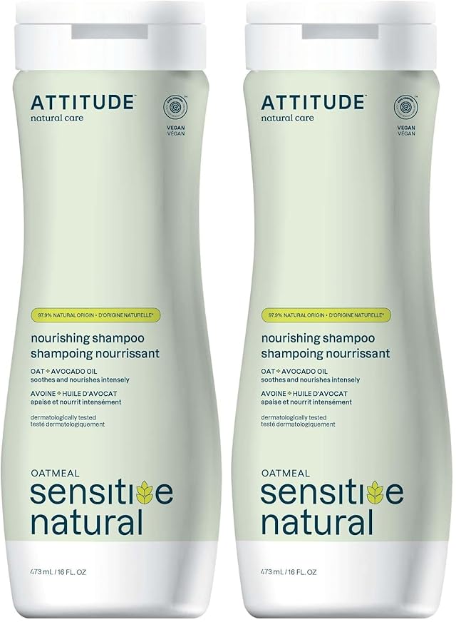 ATTITUDE Nourishing Hair Shampoo for Sensitive Skin, EWG Verified Plant & Mineral-Based Ingredients, Enriched with Oatmeal, Vegan and Cruelty-free, Avocado Oil, 16 Fl Oz (Pack of 2)