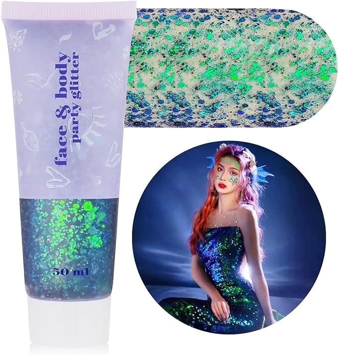 MEICOLY Chameleon Green Face Body Glitter,Christmas Face Glitter Stocking Stuffers,Color Changing Mermaid Face Glitter,Halloween Glitter Face Paint for Face Body Hair,St Patricks Day Accessories