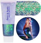 MEICOLY Chameleon Green Face Body Glitter,Christmas Face Glitter Stocking Stuffers,Color Changing Mermaid Face Glitter,Halloween Glitter Face Paint for Face Body Hair,St Patricks Day Accessories