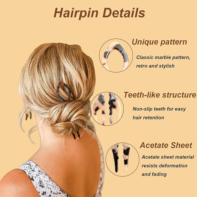 4 Pcs French Hair Pin Color Mixing French Hair Pins for Women French U Shaped Prestiges Hairpin for Thin Thick Hair Women Vintage Hairstyle Accessories