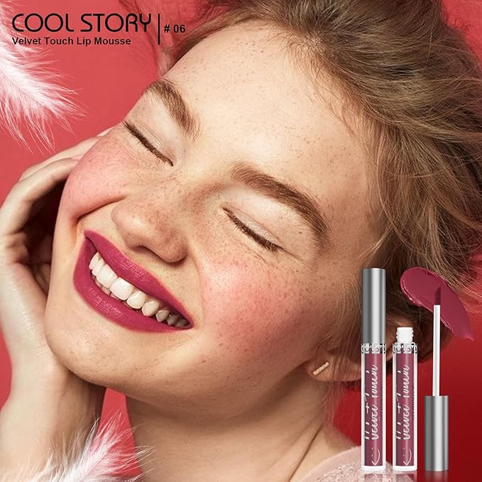 COOL STORY Velvet Lip Stain Mousse, Lip Tint Long-Lasting Waterproof Matte Finish (06)