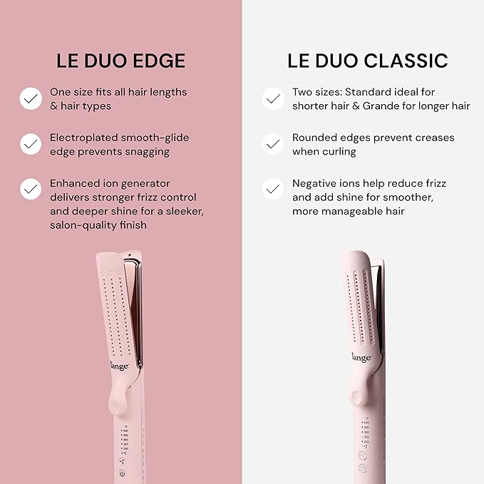 L'ANGE HAIR Le Duo Edge 360° Airflow Titanium Styler Blush | 2-in-1 Flat Iron Straightener & Curling Iron | 1” Wide Titanium Plates with Rounded Corners & Softly Beveled Edges (Blush)