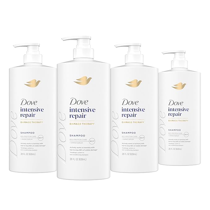 Dove Shampoo 4 Pack Intensive Repair for Damaged Hair with Bio-Protein Care Technology and Amino Serum 28 Fl Oz