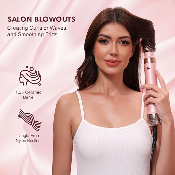 StyleVibe 6-in-1 Air Styler, Hair Dryer & Blow Dryer Brush with Auto-Wrap Curl L/R, Fast Drying, Smooth Blowouts, Root-Lift Volume, No Heat Damage Frizz-Free Thermal Brush, Gifts for Women