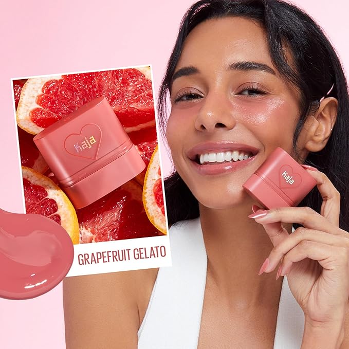KAJA Cheek & Lip - Dewy Bar 06 Grapefruit Gelato | Creamy Blusher and Balm Multi-Stick, 45% Moisturizing Oil, Apple Extract, Vitamin-Hyaluronic Acid Infused, High Shine, Non-Sticky, Easy Blending, 10g