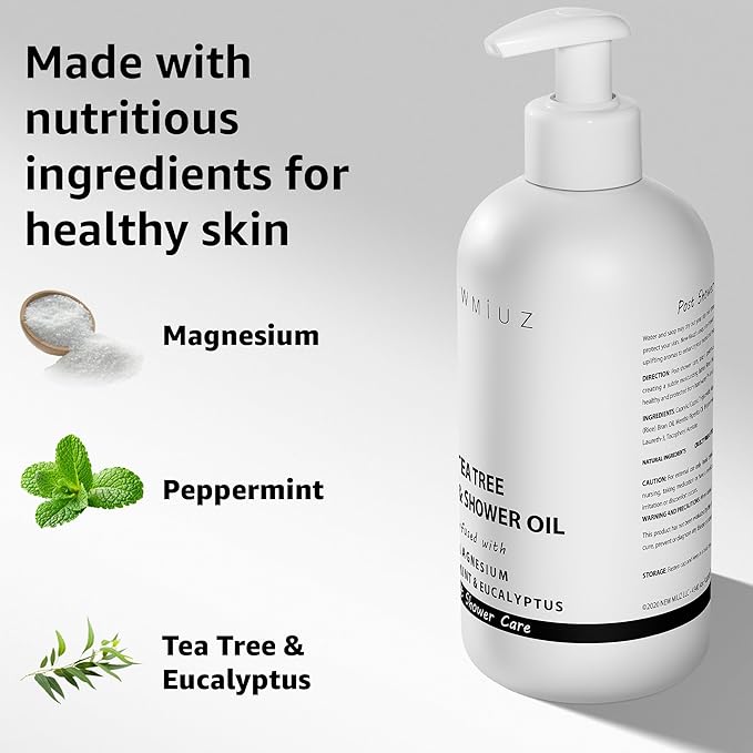 New Miuz Magnesium inShower Body Conditioner Soft Skin Post Shower Care Moisturizer for Body Legs Bath Oil Sore Muscles Recovery Peppermint Eucalyptus Tea Tree Spa Gift