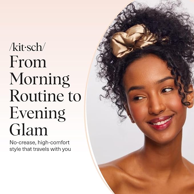 Kitsch Satin Scrunchies for Women - No Crease Hair Ties for Girls | Big Scrunchies for All Hair Types and Textures, Perfect for Day or Night | Ideal Gifts for Women - 2 Pcs, Charcoal and Gold