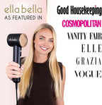 ELLA BELLA® Compact Plasma Hair Dryer, Advanced Plasma Technology Blow Dryer with Digital Display, Rapid Drying, Low Noise, & Luxury Velvet Travel Bag - Includes Diffuser & Nozzle- for All Hair Types