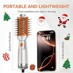 Travel Hair Dryer Brush, Double Voltage 100–240V 4-in-1 Hot Air Brush with 3 Heat & 2 Speed Settings for Drying, Straightening, Curling & Volumizing, Mini Ionic Thermal Blow Dryer Brush for Women