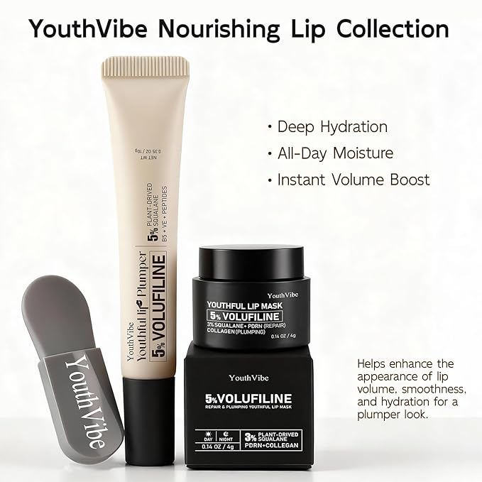 YouthVibe Lip Care Set Gift for Women - Hydrating Lip Plumper & Lip Mask Gift Box - Perfect Christmas Gift, Holiday Gift, Stocking Stuffer, Valentine’s Day Gift, Birthday & Anniversary Gift