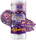 Halloween Body Glitter Stick, Black Orange Purple Sequin Hair Glitter for Rumi Costume Cosplay and Tattoos Makeup, Chunky Glitter Face Paint, Waterproof Face Glitter Gel for Glirs and Women