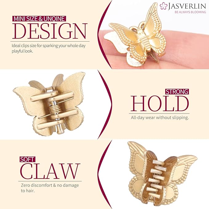 Mini Butterfly Hair Clips 50pcs - Non-Slip Metallic Silver Gold Hair Claws Clip Y2K 90s 2000s Small Tiny Cute Accessories Organizer for Women Girls Kids (Silver & Gold)