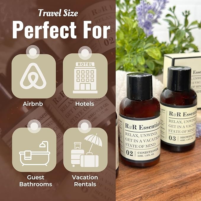 20 Display Ready Boxed Amenity Kits with Premium Hotel Toiletry Essentials - 1.5 oz Shampoo, Conditioner, Shower Gel, Lotion, 1.2 oz Guest Soap & 2 Makeup Remover Wipes - Air bnb & Vacation Rentals